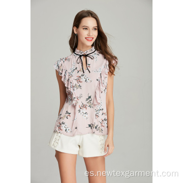 blusa de viscosa con estampado de volantes en la parte delantera